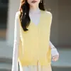 Colete de tricô com decote V, de abotoamento simples, forrado com fleece para mulheres, feito de uma mistura de lã e caxemira, cardigã suéter sem mangas, modelagem solta, perfeito para usar em camadas