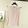 Chaleco con capucha de modal para mujer, camiseta fina de verano sin mangas, camiseta básica holgada, top interior liso de talla grande