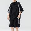 Conjunto de Camiseta de Manga Curta com Blocos de Cor em Seda Gelo da Nasa e Shorts Masculino de Verão Fino Solto Casual Esportivo