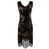 Vestido Sin Mangas Escote en V Nuevo Retro Transfronterizo 2025 Falda de Lentejuelas y Flecos Estilo Gatsby Vestido de Gala para Cena