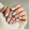 Novo Modelo de Comércio Exterior 24 Peças de Pontas de Unha, Design Fresco e Simples com Listras de Glitter, Unhas Postiças Quadradas Curtas Atacado