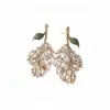 Pendientes Colgantes de Hoja Hueca con Circonita de Aguja Plateada, Elegante Estilo Europeo y Americano, Pendientes Sencillos y de Moda, Pendientes de Lujo Ligero de Alta Gama para Mujer