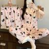 Pijama Fofa de Menina Coração Estampa de Leopardo Manga Curta para Mulheres Verão Novo Algodão Nuvem Três Peças Roupa de Casa Foto Real Atacado