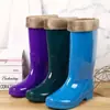 Botas de lluvia de moda de caña alta antideslizantes para mujer, de media pantorrilla, resistentes al desgaste, impermeables, botas de lluvia largas, con forro de felpa, cálidas, botas cortas para el agua