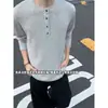 Camiseta de manga larga con textura vintage para hombre, estilo otoño old money, top básico versátil de alta gama, corte holgado