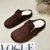 Pantuflas tipo Birkenstock de suela gruesa, forradas de felpa, de punta cerrada para mujer, aptas para usar en exteriores, nueva colección otoño/invierno 2026, pantuflas peludas sin cordones, pantuflas de algodón para mujer