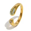 Mengjia Europeu e Americano Transfronteiriço Mais Vendido Moda Minimalista Joia Aço Inoxidável Banhado a Ouro 18K Grande e Pequeno Cabeça de Cobra Zircônia Anel Aberto