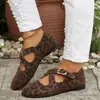 Zapatos planos sin cordones con tiras cruzadas de estampado de leopardo, nuevo estilo verano 2026, zapatos casuales planos poco profundos para mujer