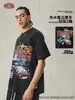 Camiseta de Ropa para Hombre Estilo Americano Moderna High-Street Holgada con Estampado de Carreras, Lavado de Copos de Nieve y Lavado Vintage, Hombros Caídos Mangas Cortas.