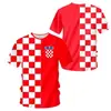 Camiseta Masculina Casual de Manga Curta com Gola Redonda, Impressão 3D da Bandeira e Brasão Nacional da Croácia, Nova, Venda Direta da Fábrica