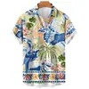 Camisa Havaiana Manga Curta Transfronteiriça Estampa 3D Padrão Papagaio Praia Litoral Férias Peça de Cima Versátil
