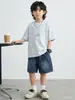 Camiseta de Manga Corta para Niños 2026 Nuevo Estilo de Verano para Niños Mayores, Top de Algodón Puro con Cuello Redondo y Bordado de Letras, Camiseta Holgada de Moda
