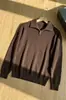 Suéter de Punto Acanalado para Hombre con Cuello Alto y Media Cremallera, Holgado, Casual, Rayas Verticales, Manga Larga, Jersey, Viaje de Negocios