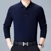 Camiseta de Manga Larga de Lana para Hombre de Edad Media y Mayor, Suéter de Punto de Color Sólido, Top Delgado POLO