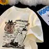 Camiseta Unissex de Manga Curta Estilo Hong Kong Verão 2026 Nova Estampa de Gato, Top Fino Casual Versátil, Manga Curta para Casal
