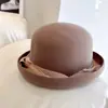 Sombrero de Pescador de Lana Australiana de Boutique Francesa para Mujer Otoño e Invierno Elegante Bombín Cinta de Lino de Seda Gruesa Sombrero de Cuenca de Tela de Seda