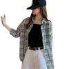 Otoño Nuevo Estilo Literario Vintage Camisa de Cuadros para Mujer Estilo Suave Delgada Holgada Moda Combinable Camisa de Manga Larga