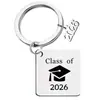 Nuevo llavero colgante cuadrado simple personalizado de acero inoxidable de Amazon, regalo de graduación láser inglés