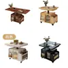 Carro de Mesa de Café Plegable Móvil Ajustable de Madera Maciza para Apartamentos Pequeños, Mesa de Té Multifuncional para Sala de Estar Sofá, Estilo Vintage y Nuevo Chino