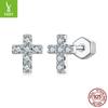 Pendientes originales de plata con forma de cruz de diamantes y moissanita, tendencia femenina transfronteriza, pendientes brillantes de plata de ley 925