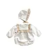 Enterizo Coreano para Bebé Niña de Primavera y Otoño, Mono de Manga Larga con Adorno de Encaje, Ropa para Gatear, Pelele con Gorro Incluido