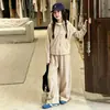 Conjunto Otoñal Estilo Coreano para Niñas 2026 Nuevo Modelo Sudadera con Capucha y Cremallera Cárdigan Pantalones de Pierna Ancha Conjunto de Dos Piezas Pantalones Rectos