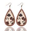 Pendientes de mujer con borde cruzado, estilo granja occidental, denim, cactus, cabeza de vaca, patrón de tótem vintage, piezas de cuero y madera