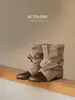 Botas Martin vintage de pele de carneiro com laço, bico redondo, botas de lona com cadarço para mulheres, solado plano, moda, em estoque