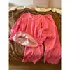 Pijama Feminino Sweet Girl Floral Rosa Framboesa Gola Boneca Manga Longa Calça Longa Conjunto para Casa Roupa de Dormir Outerwear