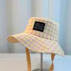 Chapéu de Pescador Xadrez com Cadarço para Mulheres, Estilo Retrô Japonês de Verão, Chapéu de Sol com Aba Larga, Adequado para Circunferência de Cabeça Grande, Faz o Rosto Parecer Menor