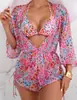 Traje de baño europeo y americano de tres piezas con estampado personalizado para mujer, Moda transfronteriza de Amazon y Aliexpress, Elegante y Sexy