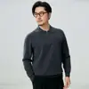 Suéter masculino de cashmere % puro cashmere de cabra casual versátil gola com zíper parcial manga longa tricotado quente suéter preto