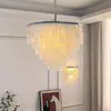 Luminária pendente de tecido estilo creme francês de 6 peças, ambiente romântico medieval vintage, adequada para sala de estar e sala de jantar, estrutura de ferro