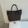 Bolsa de Lona Versátil Simple Tote de Gran Capacidad Hebilla de Cinturón Estilo Perezoso Informal Patchwork Bloque de Color de Mano Hombro Bolsa Grande
