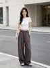 Pantalones cargo de algodón lavados con efecto desgastado, cordón y botones para hombre, nuevo estilo de verano con costuras divididas, corte holgado, disimulan la forma del cuerpo, pantalones casuales para mujer