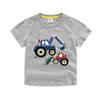 Camiseta de Verão de Manga Curta para Meninos com Estampa de Escavadeira de Desenho Animado, Top de Manga Curta 100% Algodão, Fornecimento Direto da Fábrica de Origem
