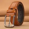 Cinturón de Cuero de Vaca con Hebilla de Pin para Hombre, Cinturón de Cuero Genuino para Jeans, Sencillo y Versátil, Resistente al Desgaste y a los Arañazos