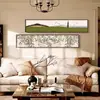 Pintura decorativa para sala de estar de estilo vintage francés con textura, pintura para colgar en la pared de fondo de sofá estilo mediados de siglo, mural combinado de franjas horizontales