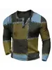 Camisa tipo Polo de Manga Larga con Botones, Estampado Digital Retro 3D Transfronterizo de Comercio Exterior para Hombre con Tres Botones y Cuello Redondo