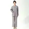 Conjunto de Ropa de Monje Budista de Algodón para Hombres y Mujeres, con Botones de Tela, Engrosado para Meditación de Invierno