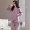 Pijama de Franela de Invierno 2025 para Mujer, Cárdigan de Manga Larga, Lindo para Niñas, Suelto, Cálido, Espeso, Conjunto de Ropa para el Hogar