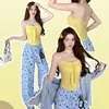 Camisola con lazo picante para mujer, con sujetador incorporado, hermoso diseño en la espalda, corte ajustado, adelgazante, a la moda, top corto versátil