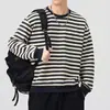 Sudadera Estilo Coreano para Hombre Otoño Invierno Marca de Moda Rayas Algodón Holgada Manga Larga Camiseta Chaqueta Versátil Top Casual para Hombre