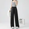 Calça Larga de Acetato Cetim com Strass, Estilo Novo 2026 para Mulheres, Calça Casual Drapeada de Corte Reto, Calça Longa Emagrecedora Plus Size