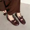 Tan lindos~ Zapatos únicos de punta dividida, piel de vaca, otoño 2026, suela plana, punta redonda, cuero genuino, corte bajo, lazo, zapatos de tacón de pezuña de cerdo para mujer