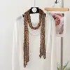 Bufanda Larga de Algodón y Lino Plisada Ajustada Nueva Combinación de Ropa Bufanda de Seda con Estampado de Lunares y Leopardo Bufanda Larga de Punto Fino Estrecho con Trenzas
