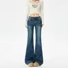 Padrão Arranhão de Gato Relâmpago Jeans Flare Resistente Vintage Bigode de Gato Calça Flare Perna Reta Stretch Cintura Média-Baixa Outono Inverno Versátil