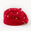 Boina de Punto de Perlas de Nuevo Estilo Transfronteriza, Boina de Artista Retro de Color Sólido Multicolor, Suave y que Afina el Rostro, Gorro de Lana para Otoño e Invierno