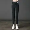 7055 Jeans Acortados Verano Pantalones para Mujer de Mediana Edad Retención de Color Lavado con Agua Delgados Primavera y Otoño Pantalones Skinny Tipo Lápiz