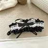 Tecido Preto e Branco com Bolinhas Estilo Coreano Presilha Banana Grampo de Cabelo 13cm Laço de Menina Grampo Xadrez Acessório de Cabelo
